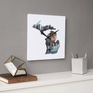 Ik ben een Michigander Lake Foto gevuld Silhouette Vierkante Klok