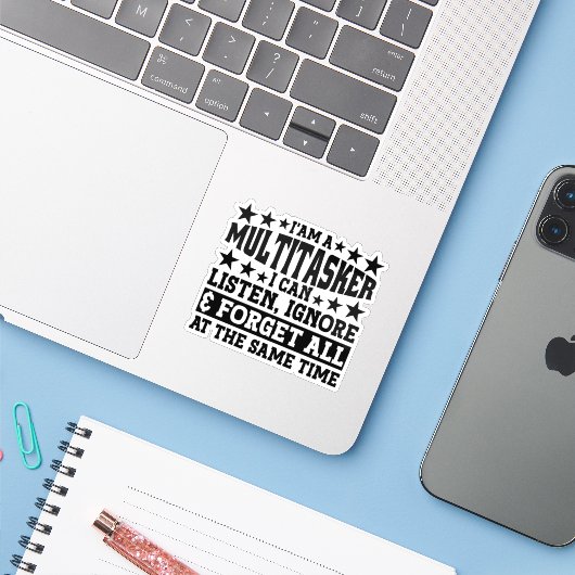 Ik ben een multitasker en kan grappige memes neger sticker (Laptop met iPhone)