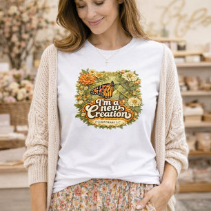 Ik Ben Een Nieuwe Schepping Vintage Vlinder Bloem  T-shirt