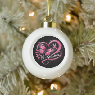 Ik ben een overlevende borstkanker bewustzijn keramische bal ornament