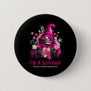Ik ben een overlevende kabouter roze lint borstkan ronde button 5,7 cm