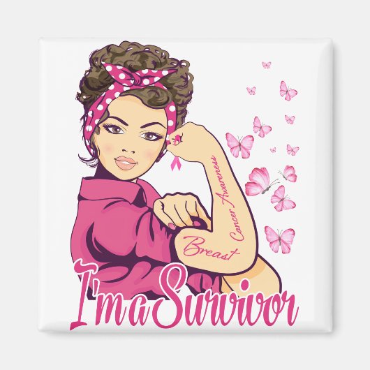 Ik ben een overlevende Rosie Riveter Breast Cancer Magneet (Voorkant)