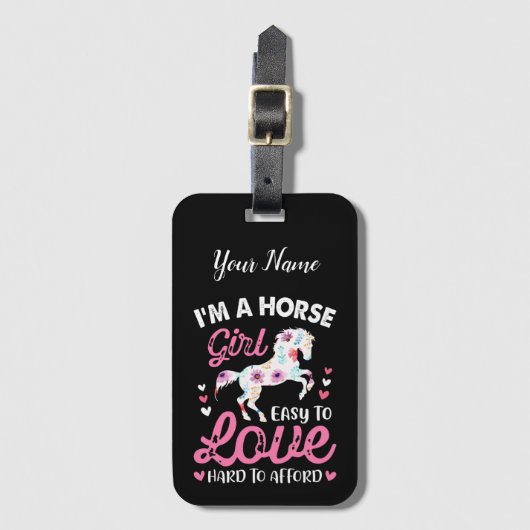 Ik ben een paardenmeisje dat makkelijk van te houd bagagelabel (Voorkant (verticaal))