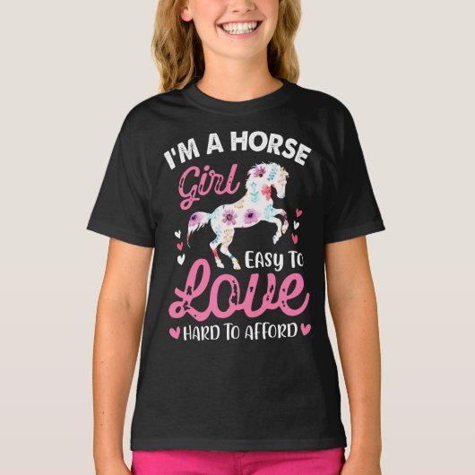 Ik ben een paardenmeisje dat makkelijk van te houd t-shirt (Voorkant)