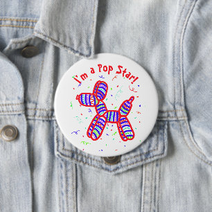 Ik ben een Pop Star Ballon Hond Knop Ronde Button 4,0 Cm