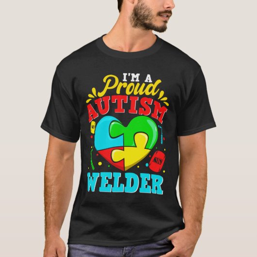 Ik ben een rode autisme Welder Puzzle Heart Autist T-shirt (Voorkant)