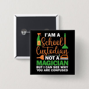 Ik ben een schoolbewaarder, geen magiër vierkante button 5,1 cm