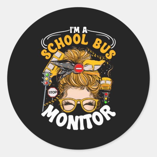 Ik ben een schoolbus monitor ronde sticker (Voorkant)