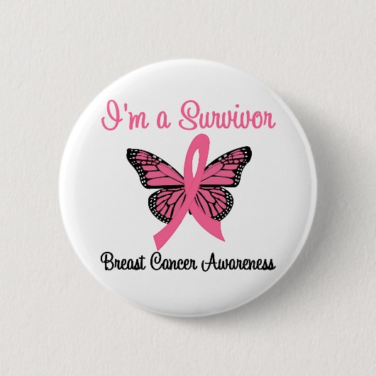 Ik ben een Survivor Breast Cancer Button (Voorkant)