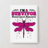 Ik ben een Survivor Dragonfly Breast Cancer Bewust Button (Voorkant)