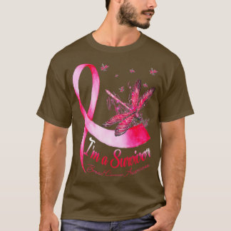 Ik ben een Survivor Dragonfly Breast Cancer Bewust T-shirt