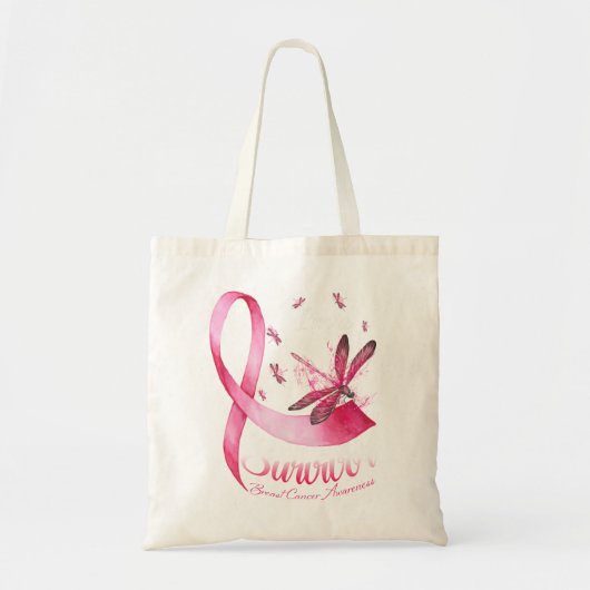 Ik ben een Survivor Dragonfly roze lintkanker Tote Bag (Voorkant)
