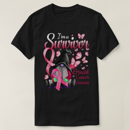 Ik ben een Survivor Gnome Pink Ribbon Breast Cance T-shirt (Design voorkant)