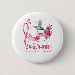 Ik ben een Survivor Hummingbird Ribbon Breast Canc Ronde Button 5,7 Cm
