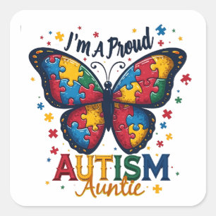 Ik ben een trotse autisme-tante Autisme bewustzijn Vierkante Sticker