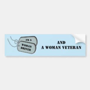 Ik ben een Vrouw Driver en Vrouw Veteraan Blauw Bumpersticker