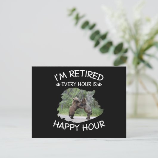 Ik ben elk uur met pensioen, gelukkig uur uitnodiging briefkaart (Staand voorkant)