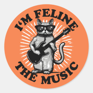 Ik ben Feline The Music   Kat voor gitaarspeler Ronde Sticker