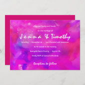 Ik ben FUSHIA WATERVERF bruiloft uitnodiging (Voorkant / Achterkant)