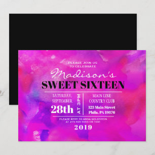 Ik ben FUSHIA WATERVERF Sweet Sixteen Invitation Kaart