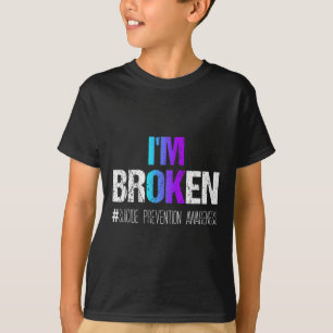 Ik ben gebroken Blauwgroen en Paarse lint zelfmoor T-shirt