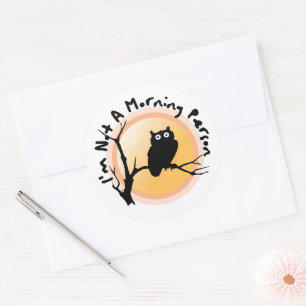 Ik ben geen ochtendmens leuke uil citaat ronde sticker