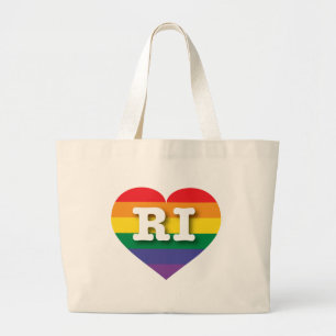 Ik ben gek op het Rhode Island Rainbow Heart Grote Tote Bag