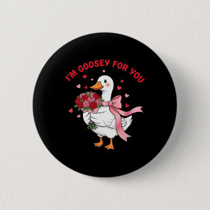 Ik ben gek op jou domme gans bloemboeket valen ronde button 5,7 cm