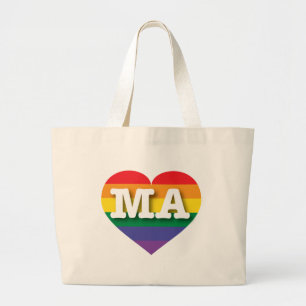 Ik ben gek op Massachusetts Rainbow Heart Grote Tote Bag