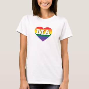 Ik ben gek op Massachusetts Rainbow Heart T-shirt