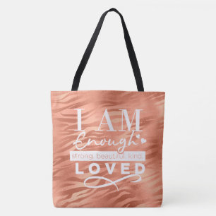 Ik ben genoeg peach Sparkle Tiger Print Tas