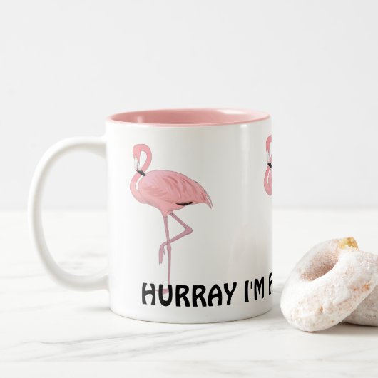 Ik ben gepensioneerd Funny pensioen Roze Flamingo' Tweekleurige Koffiemok (Met donut)