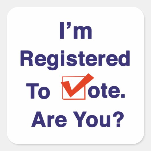 Ik ben geregistreerd om te stemmen 2026 vierkante sticker (Voorkant)