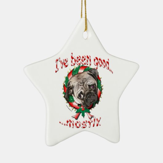 Ik ben goed geweest... meestal. Pug-kerstversierin Keramisch Ornament (Rechts)