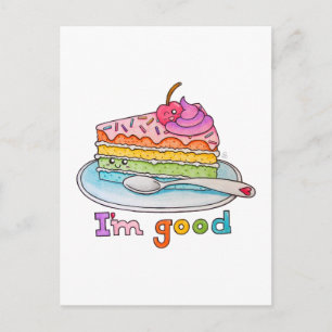 Ik ben goed, Kawaii Cartoon Regenboogtaart Ansicht Briefkaart