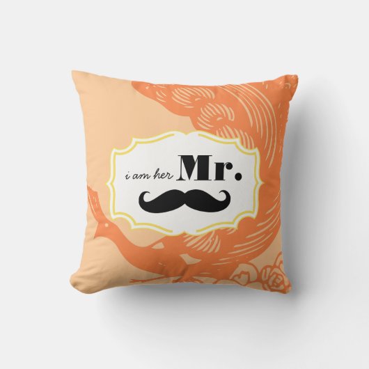 Ik ben haar Mr Mustache Peach Peacock Pillow Kussen (Voorkant)