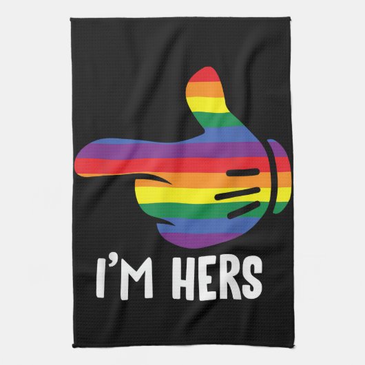 Ik ben Hers Rainbow Lesbian Couple Funny LGBT Prid Theedoek (Verticaal)