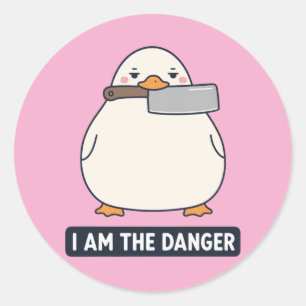 IK BEN HET GEVAAR Eend Cleaver Mes Meme Ronde Sticker