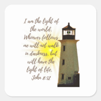 Ik ben het Licht. John 8:12 citaat met Light House Vierkante Sticker