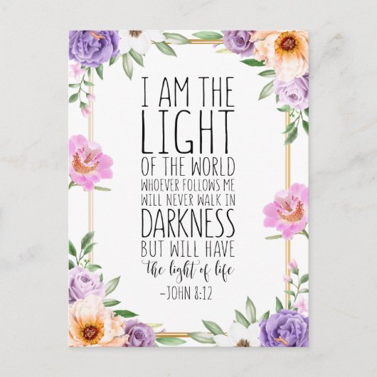 Ik ben het licht van de wereld, Johannes 8:12 Briefkaart (Voorkant)