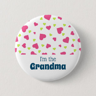 Ik ben het oma Roze en Groene Hearts Pattern Ronde Button 5,7 Cm