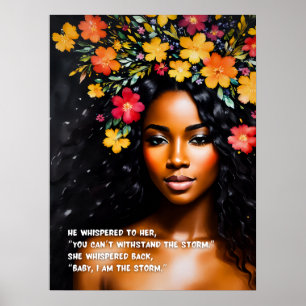 Ik ben het Storm Floral Black Woman Waterverf Art Poster