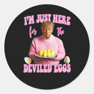 Ik ben hier alleen voor de duivelse eieren - Pink Ronde Sticker