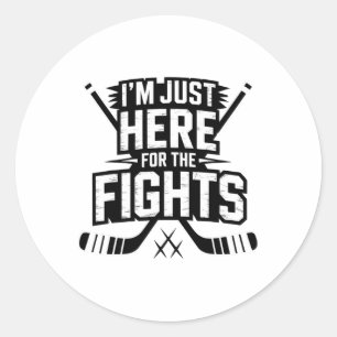Ik ben hier alleen voor de gevechten Funny Hockey Ronde Sticker