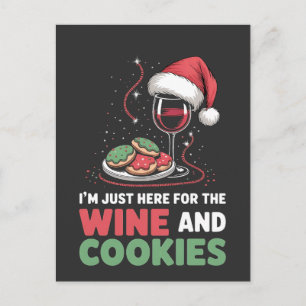 Ik ben hier alleen voor de wijn en kerstkoekjes feestdagenkaart