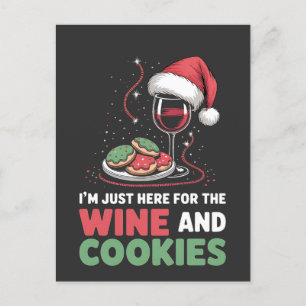 Ik ben hier alleen voor de wijn en Kerstkoekjes  Uitnodiging Briefkaart