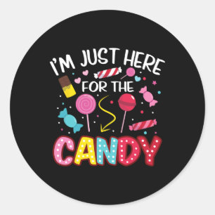 Ik ben hier alleen voor het Snoep Halloween Cute L Ronde Sticker