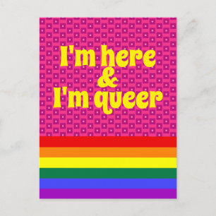 Ik ben hier en ik ben queer LGBT regenboogvlag Briefkaart