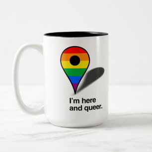 Ik ben hier en queer tweekleurige koffiemok