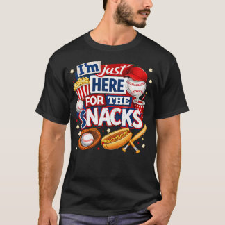 IK BEN HIER GEWOON VOOR DE HAPJES Grappig Honkbal T-shirt